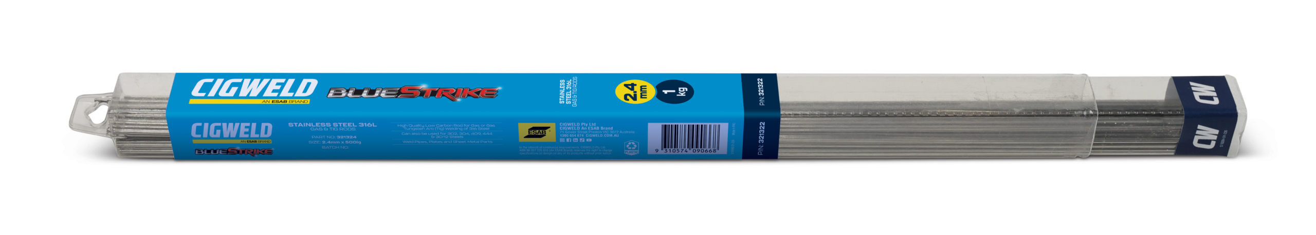 CIGWELD BlueStrike 316L ER316L Stainless Steel TIG Filler Rods, 2.4mm, 1kg Pack