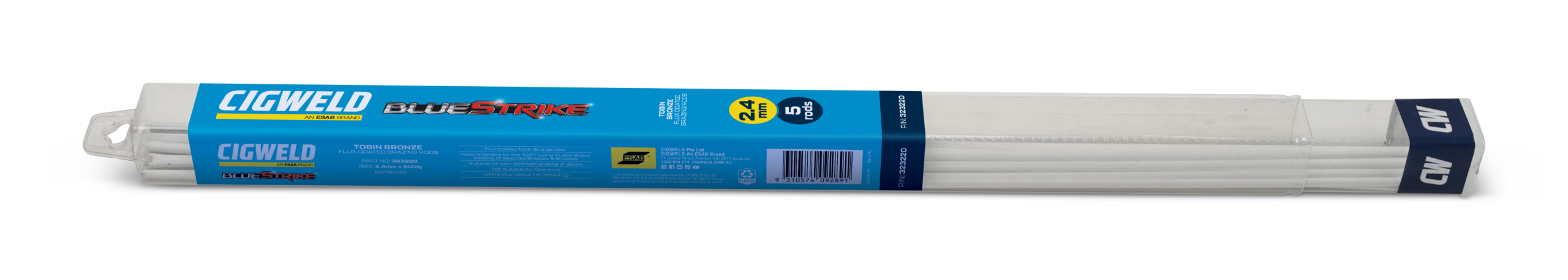 CIGWELD BlueStrike Flux Coated Tobin Bronze RB Cu Zn-A Brazing Rods, 2.4mm, 5 Rod Pack